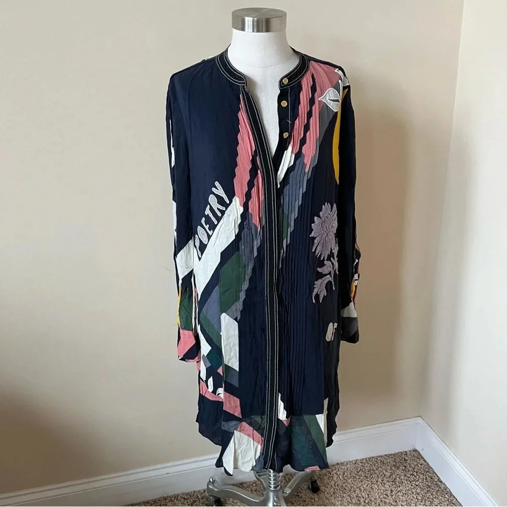 Tory Burch Cora floral printed embroidered silk appliqué dress 17380